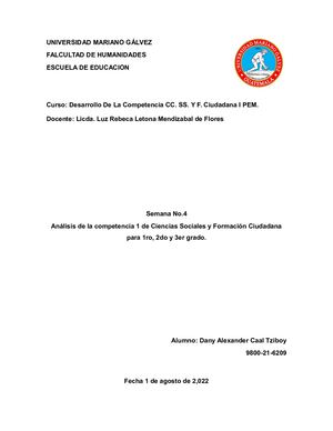 Análisis De La Competencia 1 De Ciencias Sociales Y Formación Ciudadana
