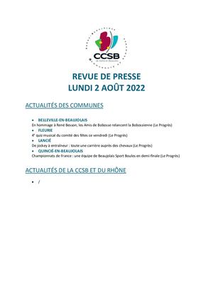 REVUE DE PRESSE DU MARDI 2 AOÛT 2022