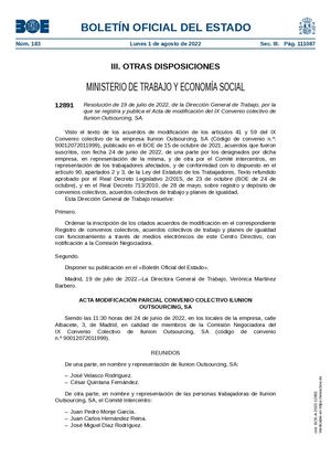 Modificaciones en el convenio de ILUNION Outsourcing 2022 Boe A 2022 12891