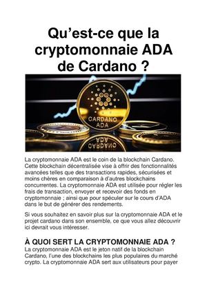 Cryptomonnaie ADA de cardano : qu'est ce que c'est ?