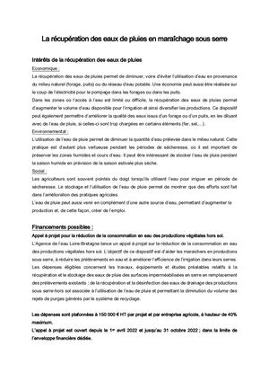 La Récupération Des Eaux De Pluies En Maraîchage Sous Serre