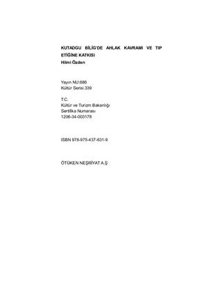 KUTADGU BİLİG’DE AHLAK KAVRAMI VE TIP ETİĞİNE KATKISI