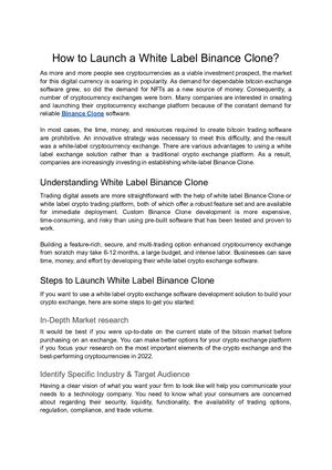 How To Launch A White Label Binance Clone