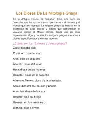 Los Dioses De La Mitología Griega
