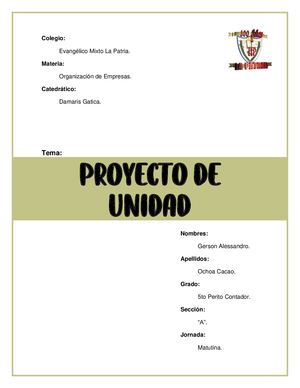 Proyecto De Unidad Organizacion 6to Pc Gerson Ochoa