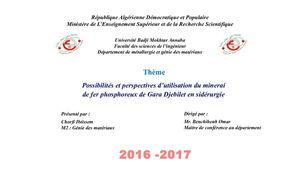 Possibilités Et Perspectives D’utilisation Du Minerai De Fer Phosphoreux De Gara Djebilet En Sidérurgie