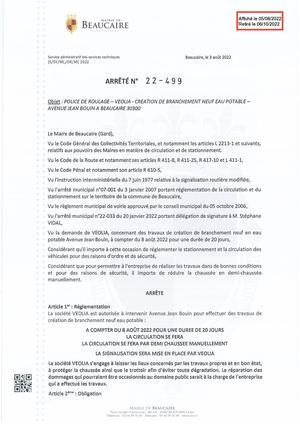 Fichier Parution Des Arrêtés 22 499 à 22 503 - 05 08 2022