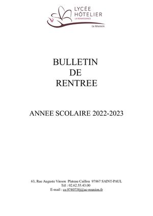 1 Couverture Bulletin De Rentrée