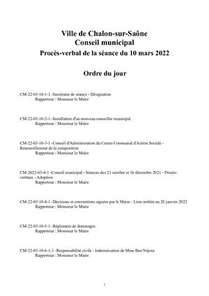 Procès Verbal Du Conseil Municipal Du 10 Mars 2022