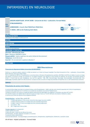 Fiche De Poste IDE Neurologie - Lariboisière