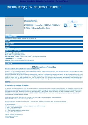 Fiche De Poste IDE Neurochirurgie - Lariboisière