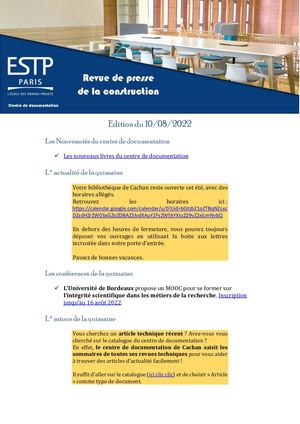 Revue de presse de la construction | ESTP