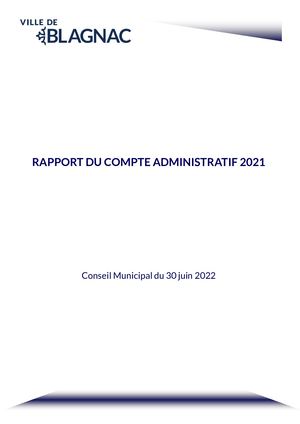 Rapport du compte administratif 2021 - Conseil municipal 2022