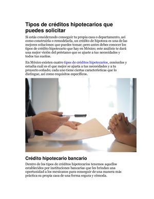 Tipos De Créditos Hipotecarios Que Puedes Solicitar