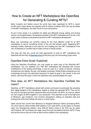How To Create An Nft Marketplace Like Open Sea To Curate Nfts