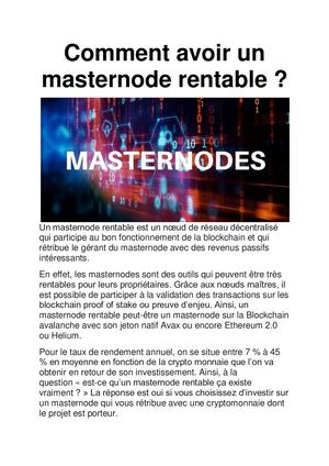 Masternode rentable : comment faire ?