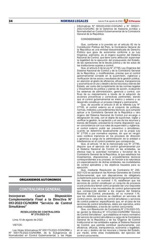 R C 270 2022 Cg 10 Ago 2022, Modifican Directiva 013 2022 Cg Norm Servicio De Control Simultáneo