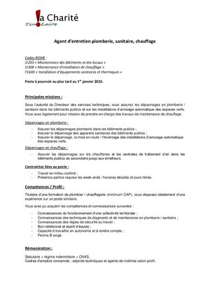 OFFRE Entretien Plomberie Sanitaire Chauffage