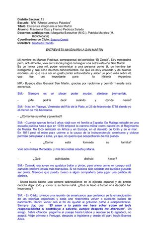 7A Entrevista Imaginaria A San Martín Macarena Cruz Y Franco Pedroza
