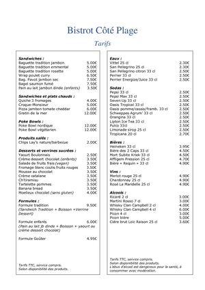 Bistrot Cote Plage Carte