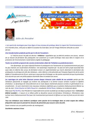 Lettre Adhérents Juillet 2022
