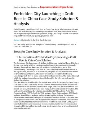 Forbidden City Launching A Craft Beer In China Case Study Solution Analysis