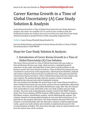 Career Karma Growth In A Time Of Global Uncertainty (A) Case Study Solution Analysis