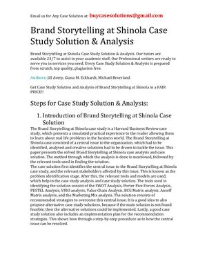 Brand Storytelling At Shinola Case Study Solution Analysis