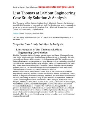 Lisa Thomas At La Mont Engineering Case Study Solution Analysis