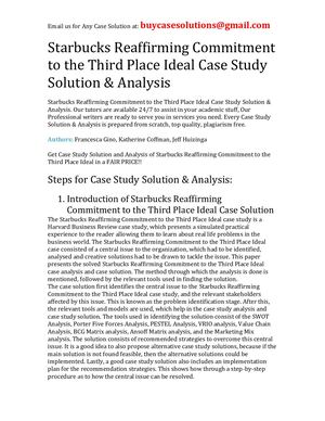 Starbucks Reaffirming Commitment To The Third Place Ideal Case Study Solution Analysis