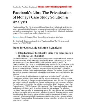 Facebook's Libra The Privatization Of Money? Case Study Solution Analysis