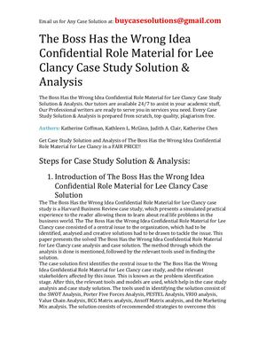The Boss Has The Wrong Idea Confidential Role Material For Lee Clancy Case Study Solution Analysis