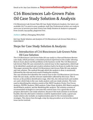 C16 Biosciences Lab Grown Palm Oil Case Study Solution Analysis