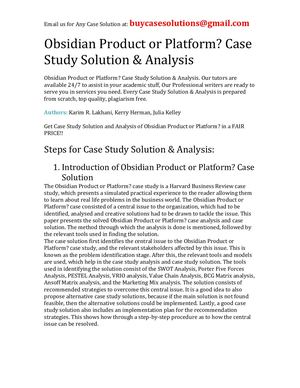 Obsidian Product Or Platform? Case Study Solution Analysis