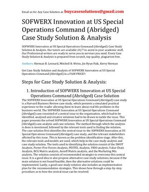 Sofwerx Innovation At Us Special Operations Command (Abridged) Case Study Solution Analysis