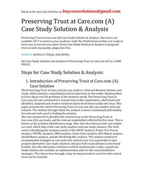 Preserving Trust At Care Com (A) Case Study Solution Analysis