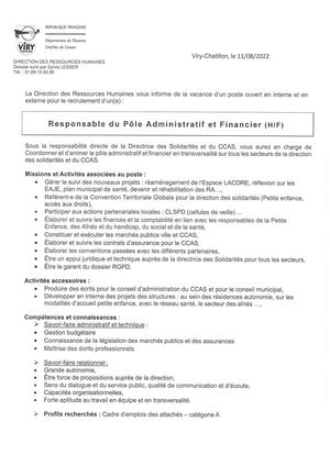 Annonce Responsable Administratif Et Financier Solidarité