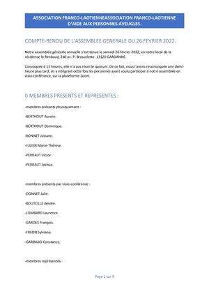 Compte Rendu De L’assemblee Generale Du 26 Fevrier 2022 V02