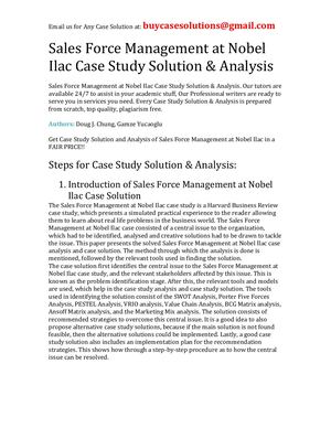 Sales Force Management At Nobel Ilac Case Study Solution Analysis