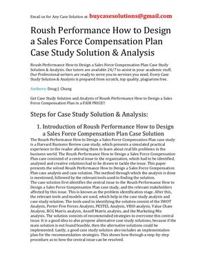 Roush Performance How To Design A Sales Force Compensation Plan Case Study Solution Analysis