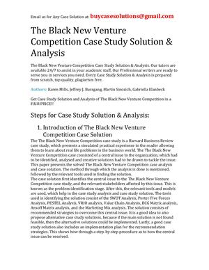 The Black New Venture Competition Case Study Solution Analysis