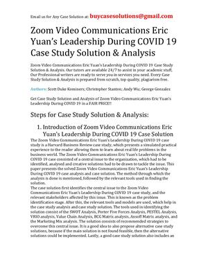 Zoom Video Communications Eric Yuan's Leadership During Covid 19 Case Study Solution Analysis