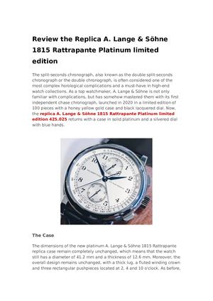 Review The Replica A Lange & Söhne 1815 Rattrapante Platinum Limited Edition