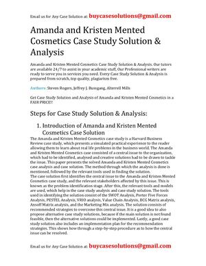 Amanda And Kristen Mented Cosmetics Case Study Solution Analysis