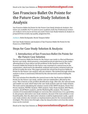 San Francisco Ballet On Pointe For The Future Case Study Solution Analysis