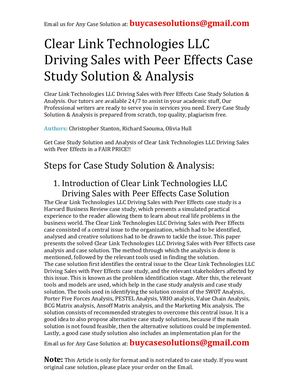 Clear Link Technologies Llc Driving Sales With Peer Effects Case Study Solution Analysis