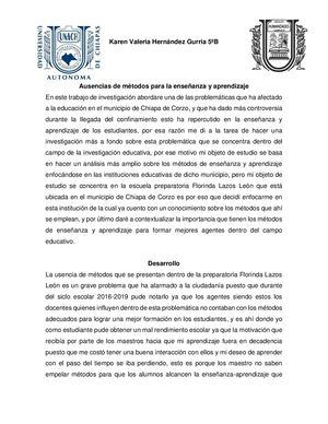 Ausencias de métodos para la enseñanza y aprendizaje