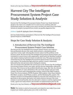 Harvest City The Intelligent Procurement System Project Case Study Solution Analysis