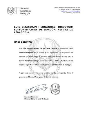 Referee Sociedad Española de Pedagogía - https://recyt.fecyt.es/index.php/BORDON