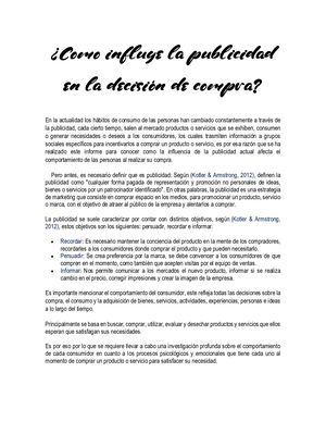 Como Influye La Publicidad En La Decisión De Compra De Los Consumidores (Informe) F L